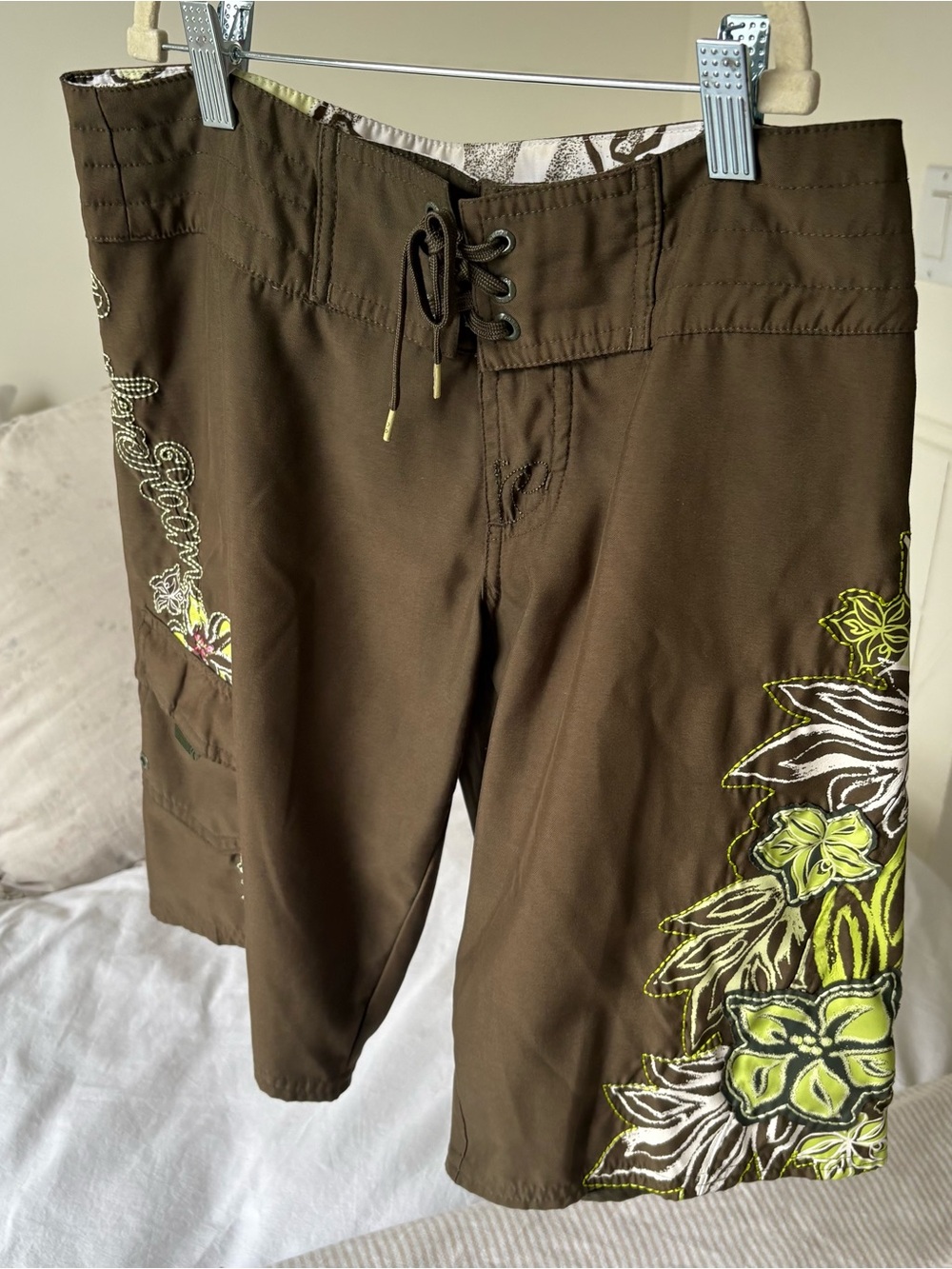 90's y2k floral sequin board shorts swim shorts